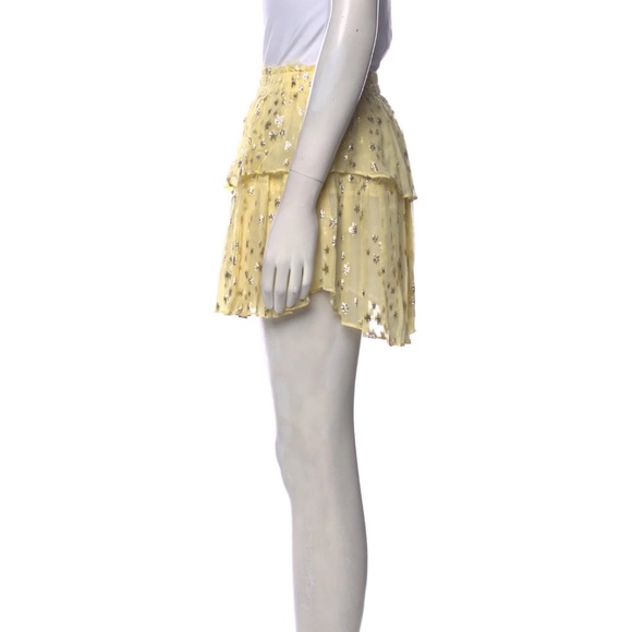 LOVE SHACK FANCY Metallic Gold STARS Yellow Silk Ruffle Mini Skirt SIZE XS - Picture 2 of 4